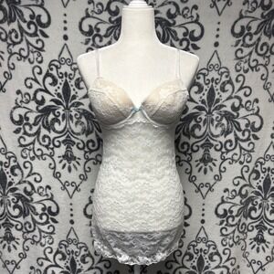 00d/Y2k White Floral Lace‎ Underwire Chemise Ruffle Bow Lingerie Womens Medium